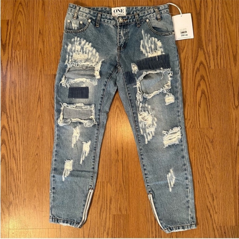 One by One Teaspoon Trashed Free Birds low waist Exteme Distressing Jeans Size28